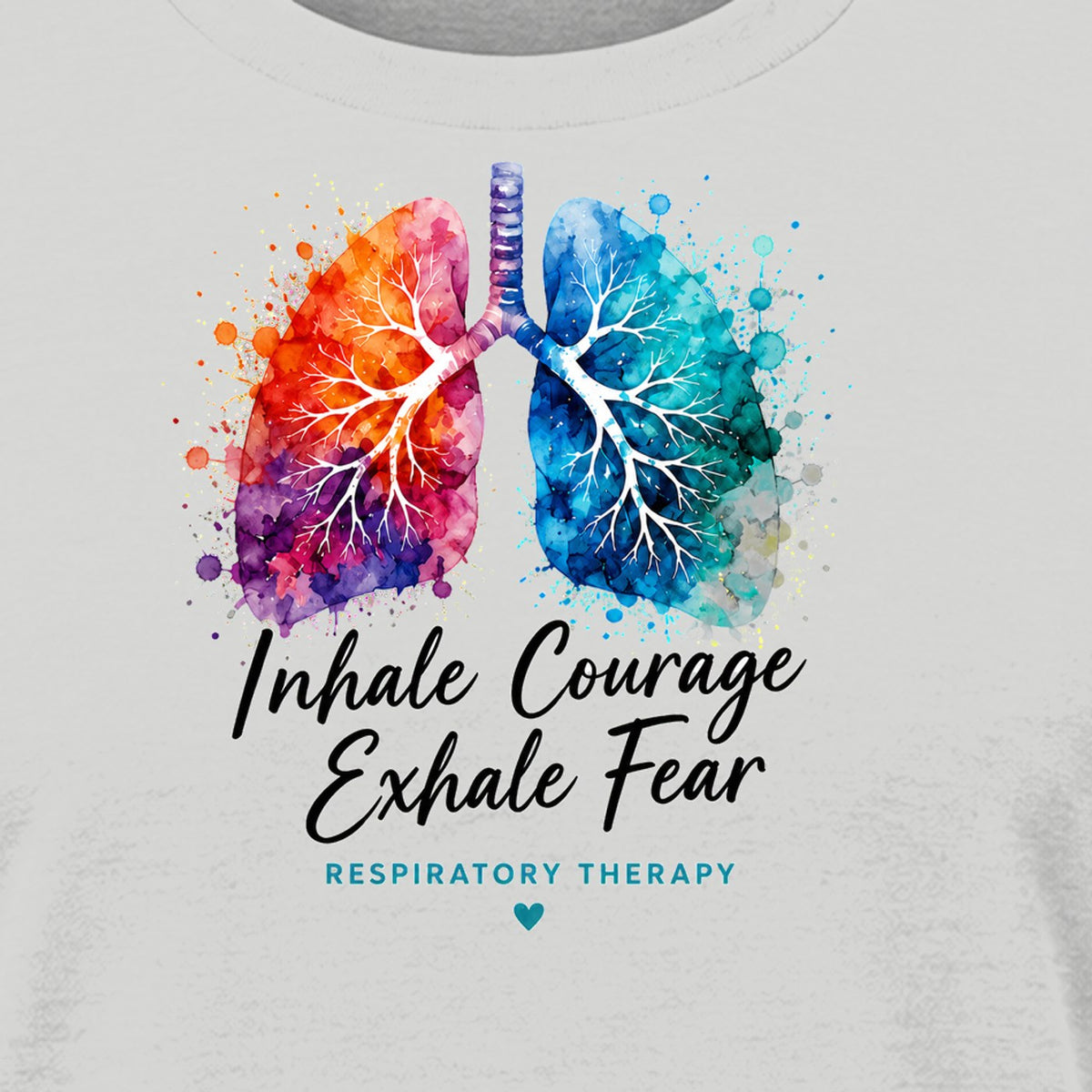 Inhale Courage Exhale Fear shirt in Ash, close-up of the print