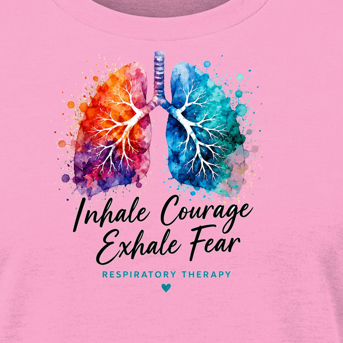 Inhale Courage Exhale Fear shirt in Candy Pink, close-up of the print