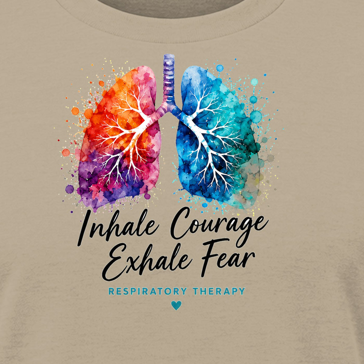 Inhale Courage Exhale Fear shirt in Desert Sand, close-up of the print