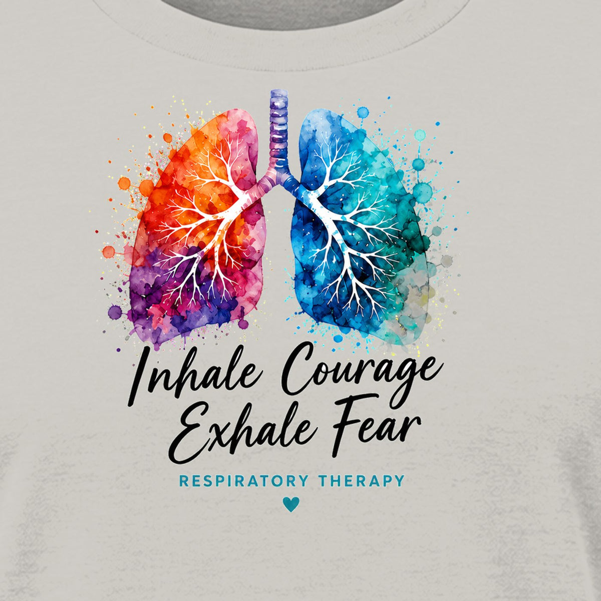 Inhale Courage Exhale Fear shirt in Silver, close-up of the print