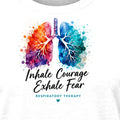 Inhale Courage Exhale Fear shirt in White, close-up of the print